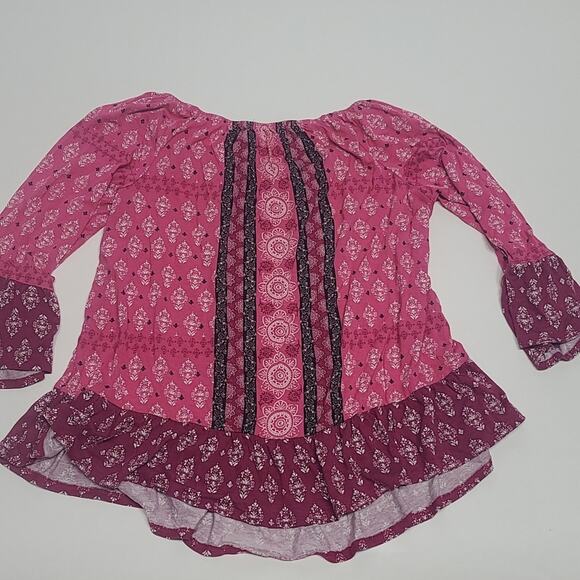 Style & Co Pink bohemian blouse Bell sleeve women's petite medium - Picture 5 of 6